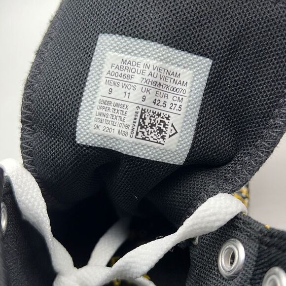 Converse Unisex Chuck Taylor All Star Hi Shoe Size 9 Men Black /Yellow A00468F - Picture 6 of 7